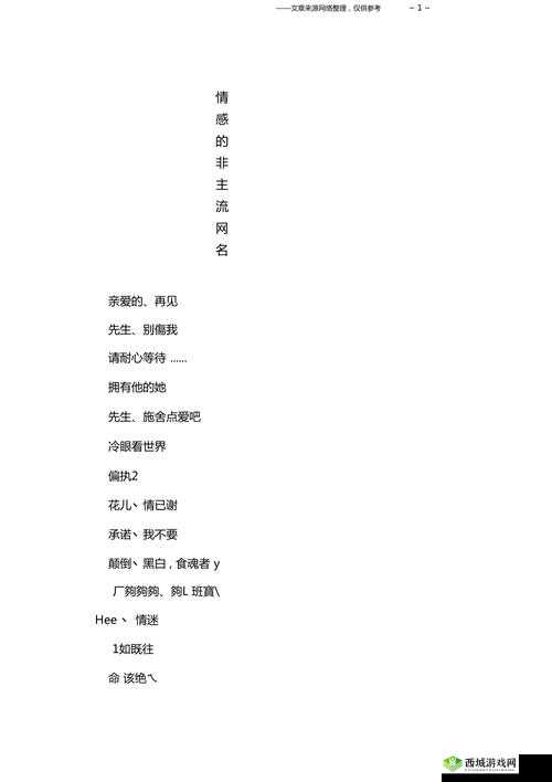 yw1168 最新网名：专属魅力展现